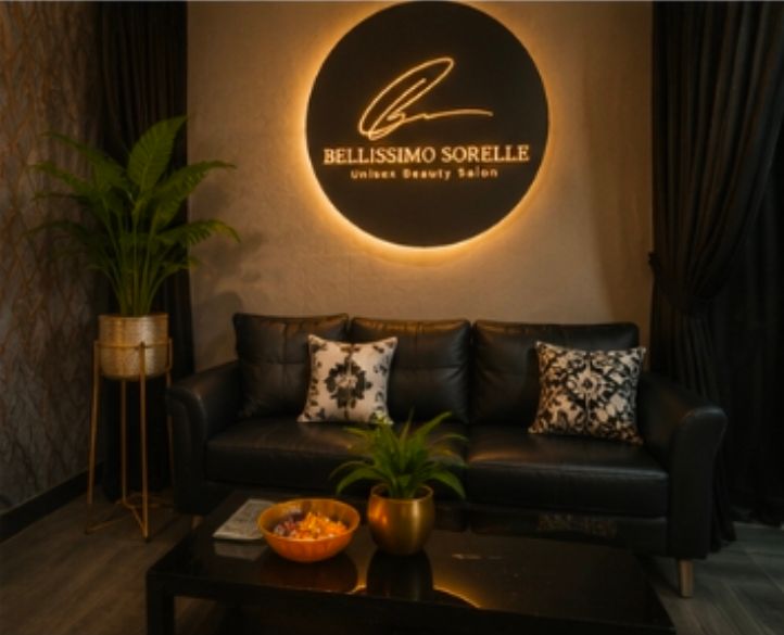 Luxury waiting lounge at Bellissimo Sorelle salon