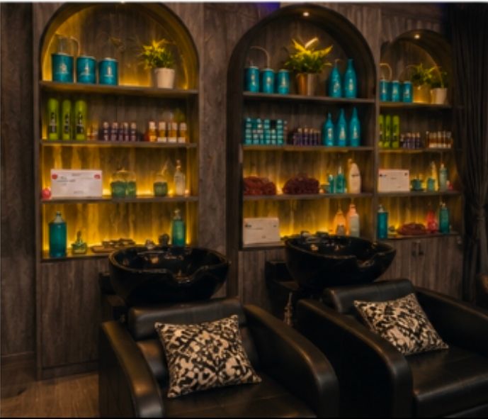 Hair wash area with premium products at Bellissimo Sorelle salon